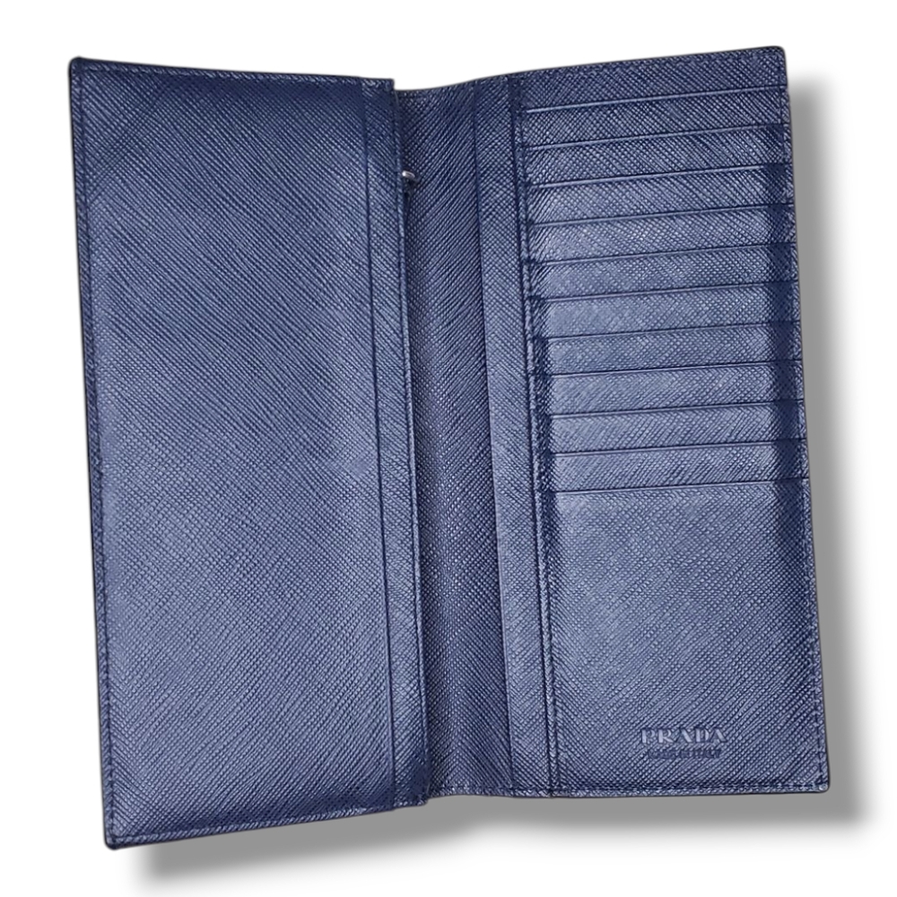 Prada Bicolor Black & Blue Saffiano Leather Long Wallet Sleek Minimalist Design - Picture 8 of 14